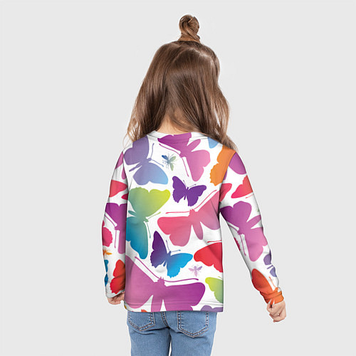 Детский лонгслив Разноцветные бабочки / 3D-принт – фото 6