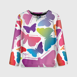 Лонгслив детский Разноцветные бабочки, цвет: 3D-принт