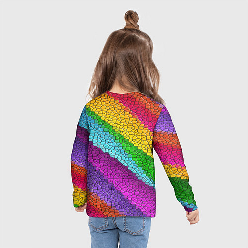 Детский лонгслив Яркая мозаика радуга диагональ / 3D-принт – фото 6