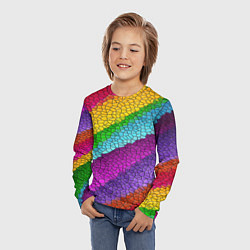 Лонгслив детский Яркая мозаика радуга диагональ, цвет: 3D-принт — фото 2