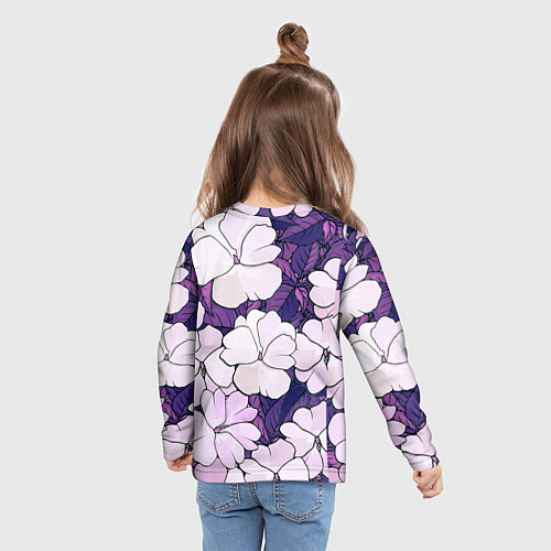 Детский лонгслив Фиолетовые цветы / 3D-принт – фото 6