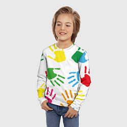 Лонгслив детский Цветные ладошки - Детский узор, цвет: 3D-принт — фото 2