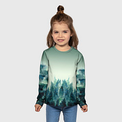 Лонгслив детский Акварельный лес градиент, цвет: 3D-принт — фото 2