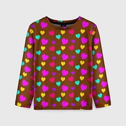 Лонгслив детский Сердечки разноцветные, цвет: 3D-принт