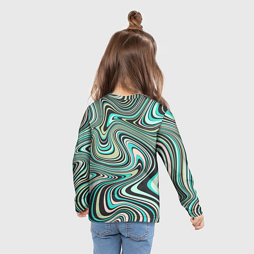 Детский лонгслив Розово-зелёные разводы на воде паттерн / 3D-принт – фото 6