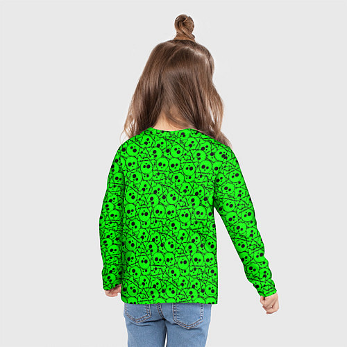 Детский лонгслив Черепа на кислотно-зеленом фоне / 3D-принт – фото 6