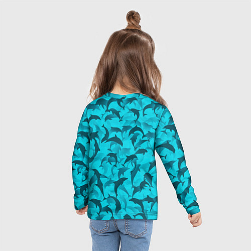 Детский лонгслив Синий камуфляж с дельфинами / 3D-принт – фото 6