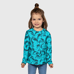 Лонгслив детский Синий камуфляж с дельфинами, цвет: 3D-принт — фото 2
