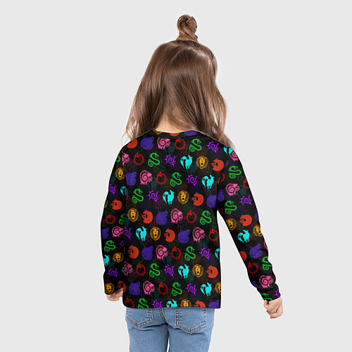 Детский лонгслив 7 СМЕРТНЫХ ГРЕХОВ АНИМЕ , ПАТТЕРН СИМВОЛЫ В ЦВЕТЕ / 3D-принт – фото 6