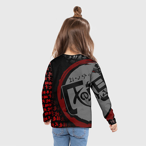 Детский лонгслив КЛИНОК РАССЕКАЮЩИЙ ДЕМОНОВ ИЕРОГЛИФЫ ЛОГО / 3D-принт – фото 6