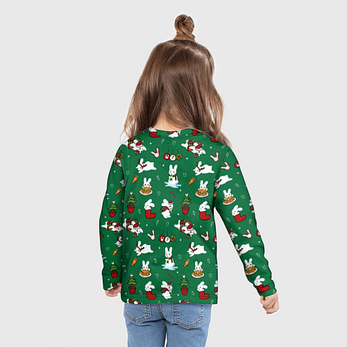Детский лонгслив Новогодний паттерн с зайчиками / 3D-принт – фото 6