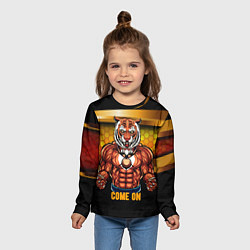 Лонгслив детский Накаченный тигр, цвет: 3D-принт — фото 2