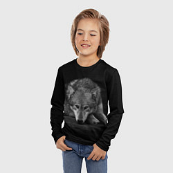 Лонгслив детский Волк, на черном фоне, цвет: 3D-принт — фото 2