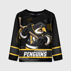 Лонгслив детский Питтсбург Пингвинз, Pittsburgh Penguins, цвет: 3D-принт