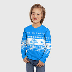 Лонгслив детский MERRY CHRISTMAS BLUE, цвет: 3D-принт — фото 2