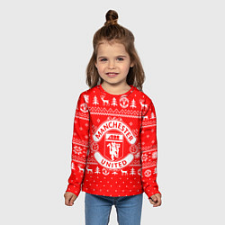 Лонгслив детский FC Manchester United: Новогодний узор, цвет: 3D-принт — фото 2