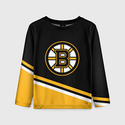 Лонгслив детский Бостон Брюинз, Boston Bruins Диагональные полосы, цвет: 3D-принт