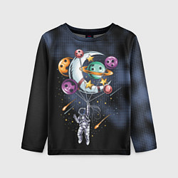 Лонгслив детский Космонавт на шарах из планет, цвет: 3D-принт