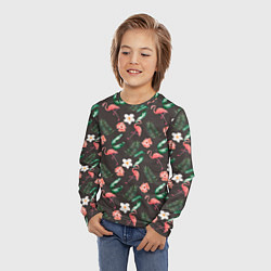 Лонгслив детский Фламинго и цветы паттерн, цвет: 3D-принт — фото 2