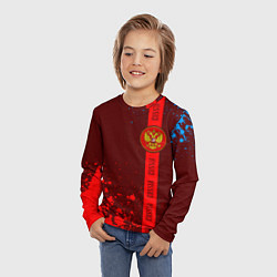 Лонгслив детский РОССИЯ - ГЕРБ - Брызги Полоса, цвет: 3D-принт — фото 2