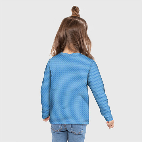 Детский лонгслив Вязаный узор голубого цвета / 3D-принт – фото 6