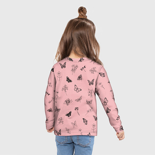 Детский лонгслив Цветочки и бабочки на розовом фоне / 3D-принт – фото 6