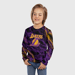 Лонгслив детский Лейкерс Lakers яркие молнии, цвет: 3D-принт — фото 2