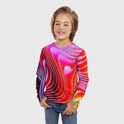 Лонгслив детский Разноцветные неоновые полосы Волна Multicolored ne, цвет: 3D-принт — фото 2