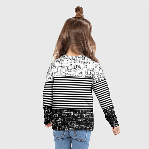 Детский лонгслив Черно-белый комбинированный абстрактный с полосаты / 3D-принт – фото 6