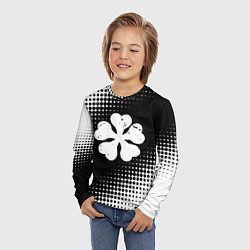 Лонгслив детский Белый логотип Черный клевер на черном, цвет: 3D-принт — фото 2