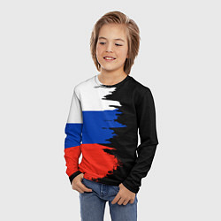 Лонгслив детский Российский триколор на темном фоне, цвет: 3D-принт — фото 2