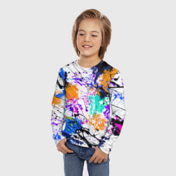 Лонгслив детский Брызги и мазки разноцветных красок на белом фоне, цвет: 3D-принт — фото 2