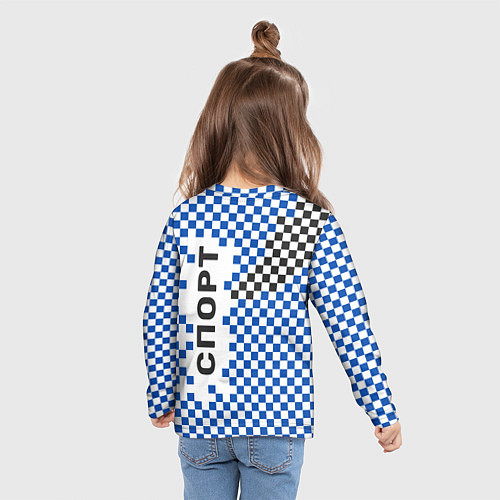 Детский лонгслив Спорт - бело-сине-чёрный клетчатый вариант / 3D-принт – фото 6