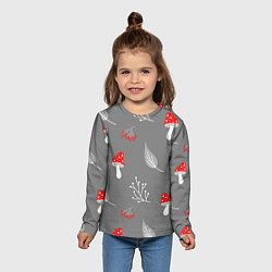 Лонгслив детский Грибочки на сером фоне, паттерн, цвет: 3D-принт — фото 2