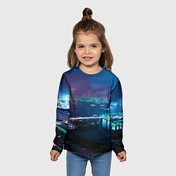 Лонгслив детский Неоновый город и мост - Синий, цвет: 3D-принт — фото 2