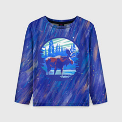Лонгслив детский Лось в лесу Blue, цвет: 3D-принт