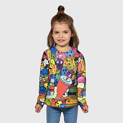 Лонгслив детский Fast food pattern Pop art Fashion trend, цвет: 3D-принт — фото 2