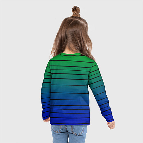 Детский лонгслив Черные полосы на синем, зеленом градиенте / 3D-принт – фото 6