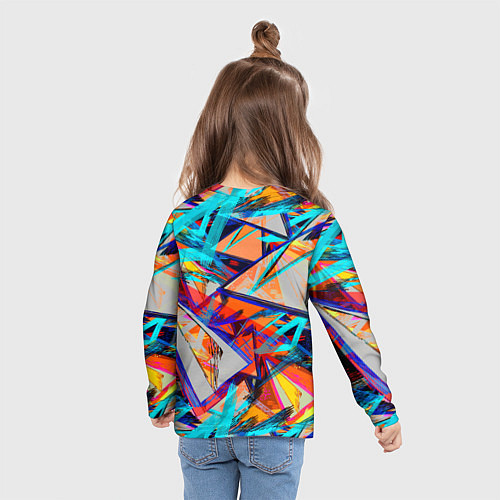 Детский лонгслив Яркий неоновый абстрактный узор / 3D-принт – фото 6