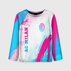 Лонгслив детский AC Milan neon gradient style: символ и надпись вер, цвет: 3D-принт