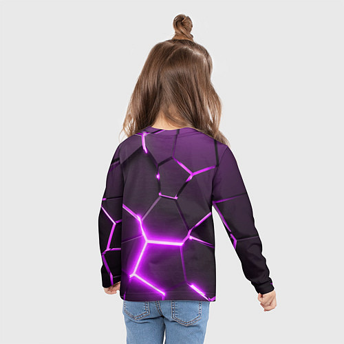 Детский лонгслив Фиолетовые неоновые геометрические плиты / 3D-принт – фото 6