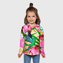 Лонгслив детский Колибри и орхидеи, цвет: 3D-принт — фото 2