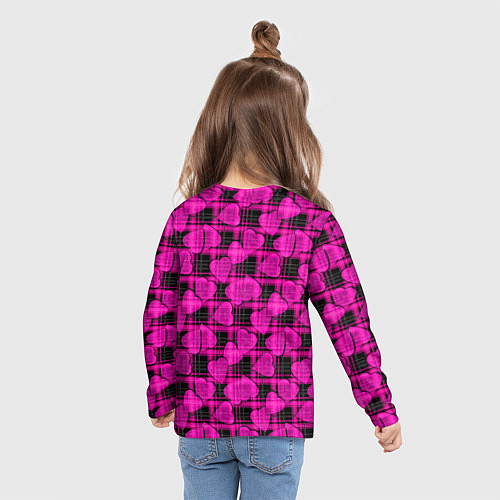 Детский лонгслив Black and pink hearts pattern on checkered / 3D-принт – фото 6