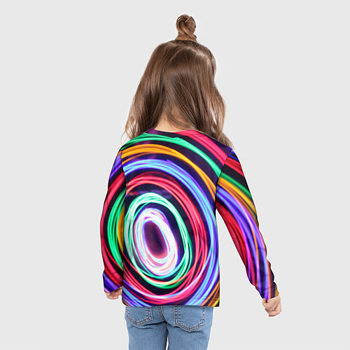 Детский лонгслив Кругообразные абстрактные лучи / 3D-принт – фото 6