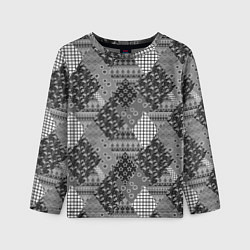 Лонгслив детский Black and White Ethnic Patchwork Pattern, цвет: 3D-принт