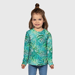 Лонгслив детский Тропические листья на зеленом фоне, цвет: 3D-принт — фото 2