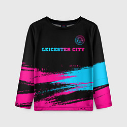 Лонгслив детский Leicester City - neon gradient: символ сверху, цвет: 3D-принт