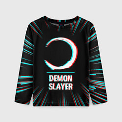 Детский лонгслив Символ Demon Slayer в стиле glitch на темном фоне
