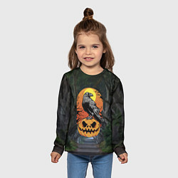 Лонгслив детский Ворон, сидящий на тыкве - Halloween, цвет: 3D-принт — фото 2