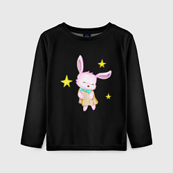 Лонгслив детский Крольчонок танцует со звёздами на чёрном фоне, цвет: 3D-принт